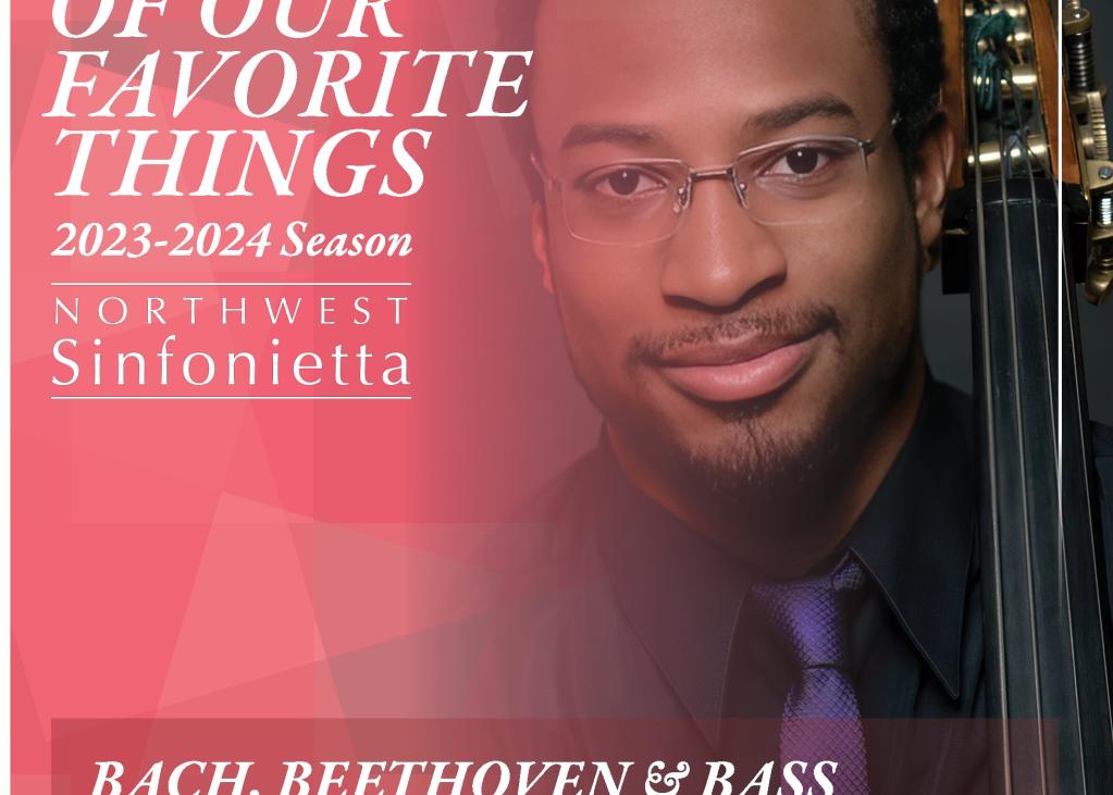 Promo image for Bach Beethoven and Bass on May 4th and 5th at he Rialto theatre featuring double bassist, Zavier Foley