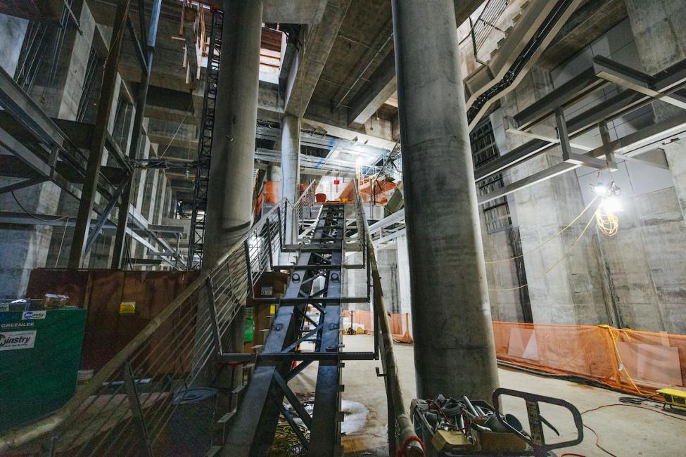 A look at a stairwell to the platform inside the future Roosevelt Station.
