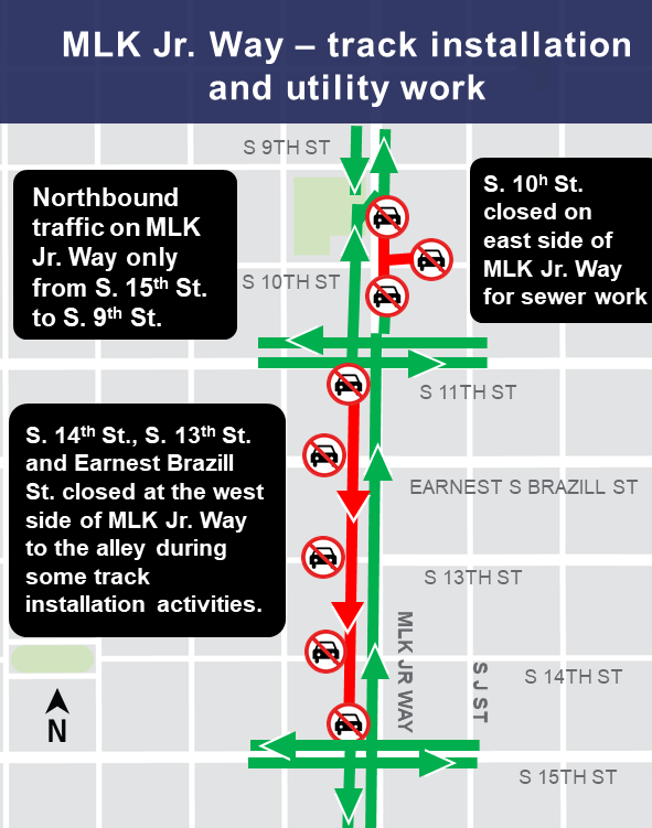 MLK 15th to 11th track install construction map