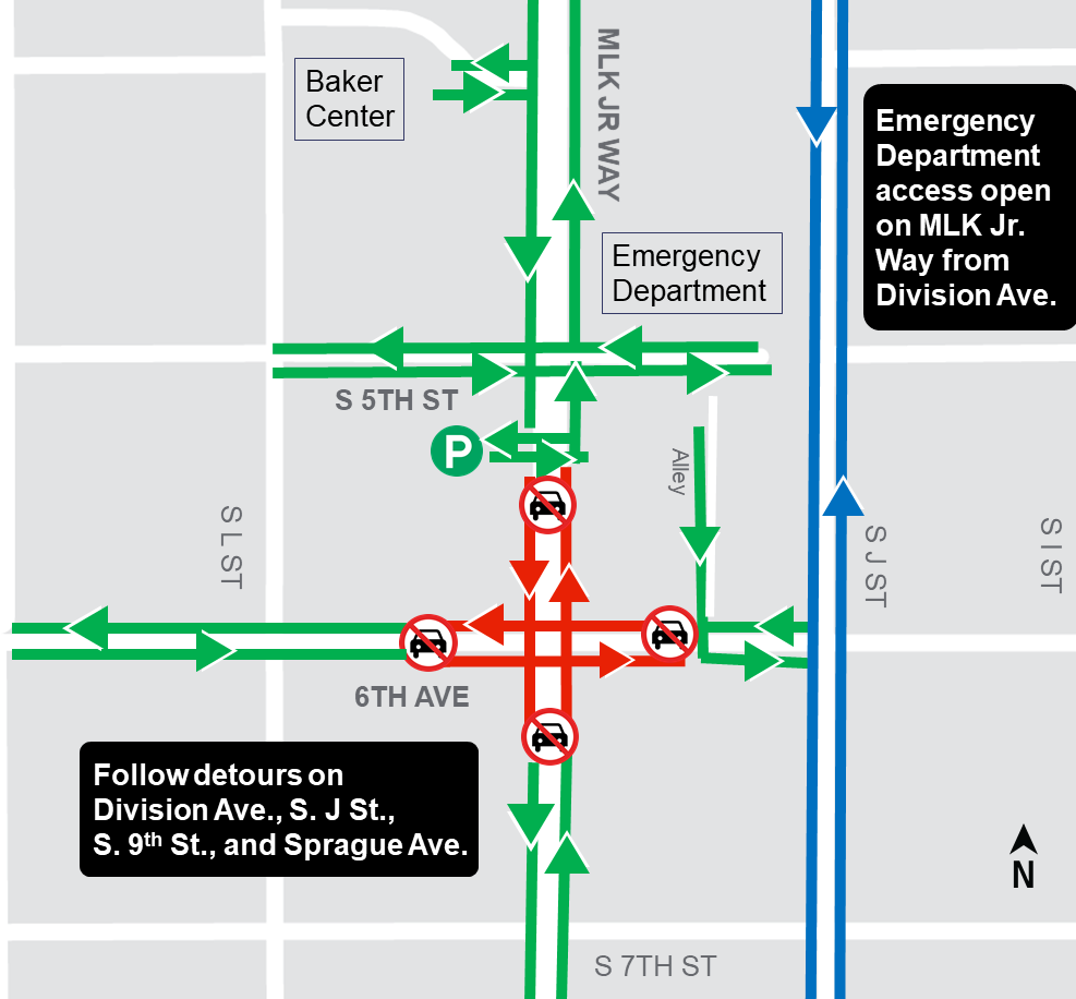 MLK Way 6th Ave intersection closure map