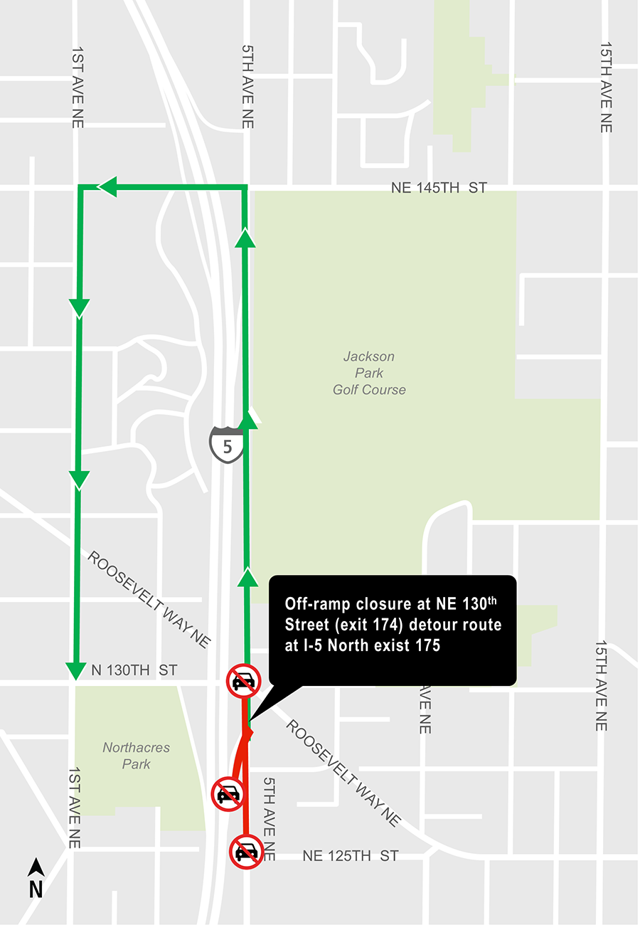 Construction map for NE 130th St off-ramp closure