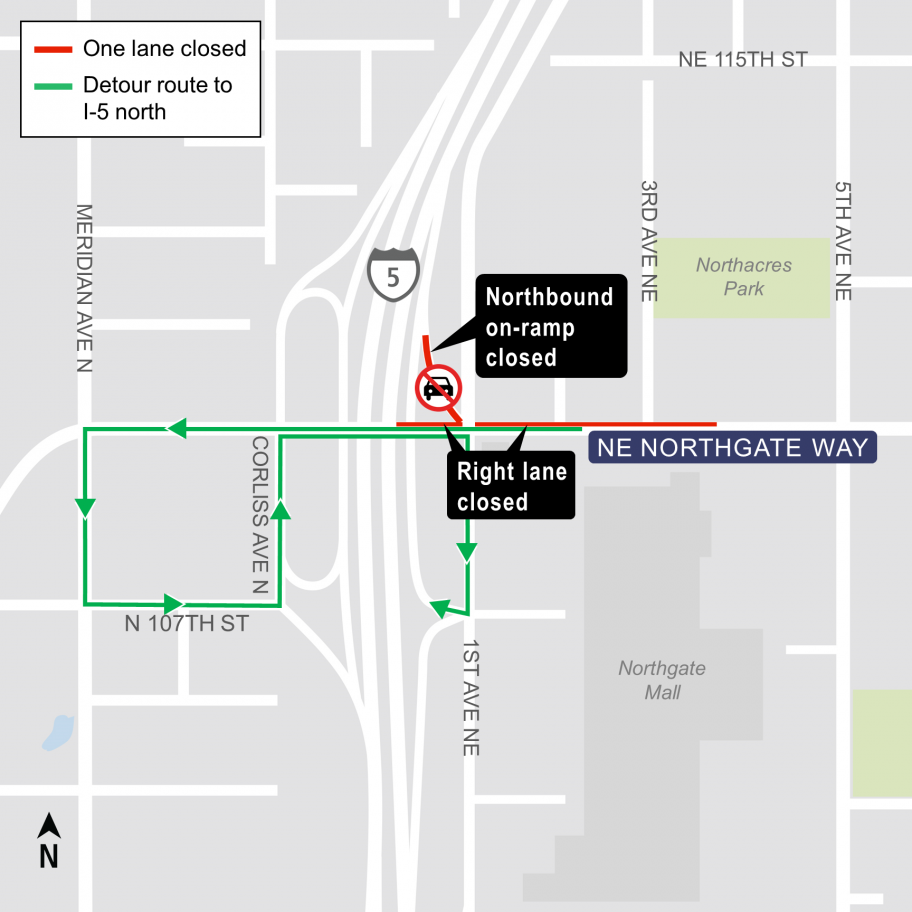 Construction map for Northgate Lane closure, Lynnwood Link Extension