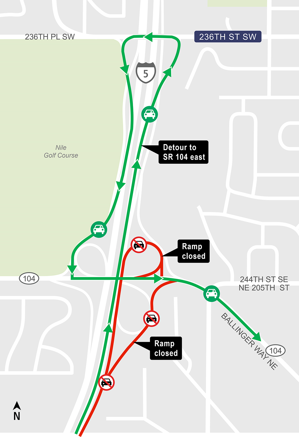 Construction map for Partial SR 104 Ramp changes, Lynnwood Link Extension