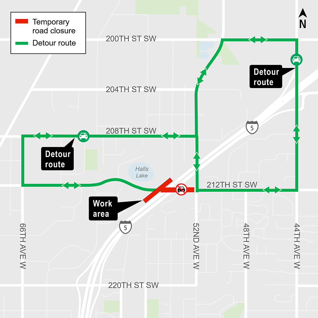 Construction map for 212th Street SW Closure for bridge girder, Lynnwood Link Extension