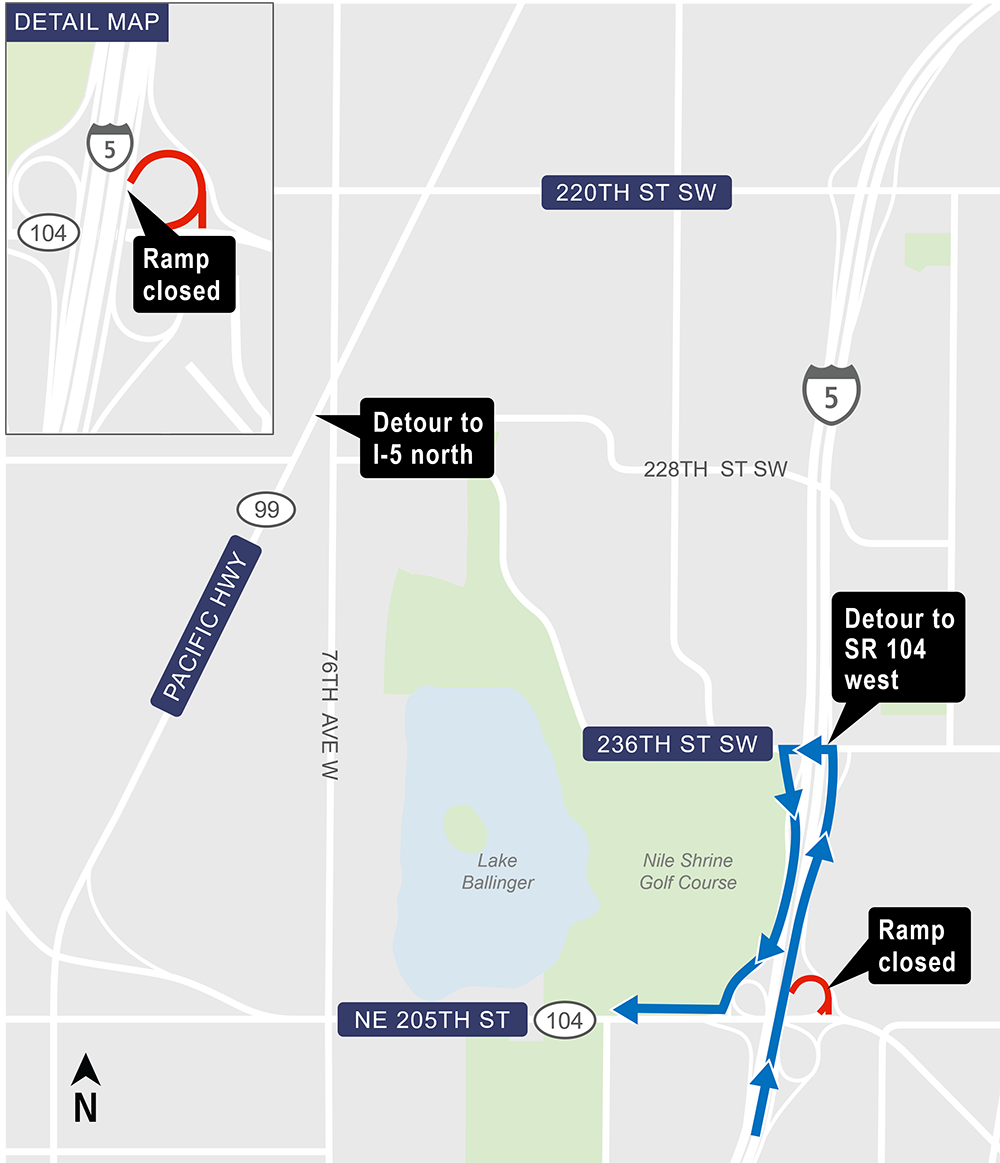 Construction map for SR 104 detour, Lynnwood Link Extension