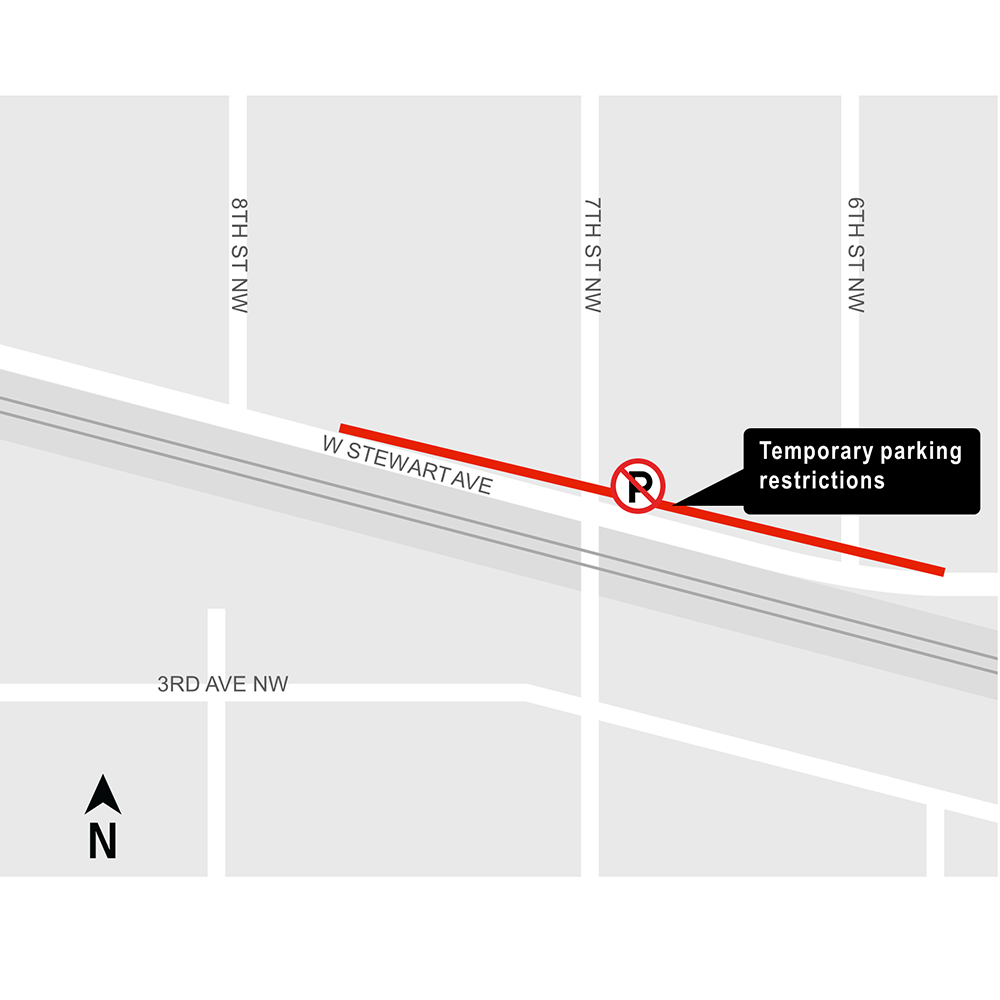 Construction map for West Stewart Avenue closure, Puyallup Station Parking and Access Improvements