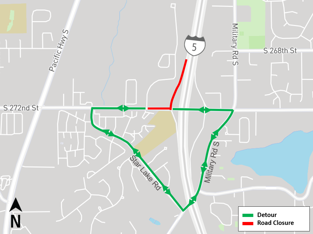 Construction map for South 272nd Street closure, Federal Way Link Extension