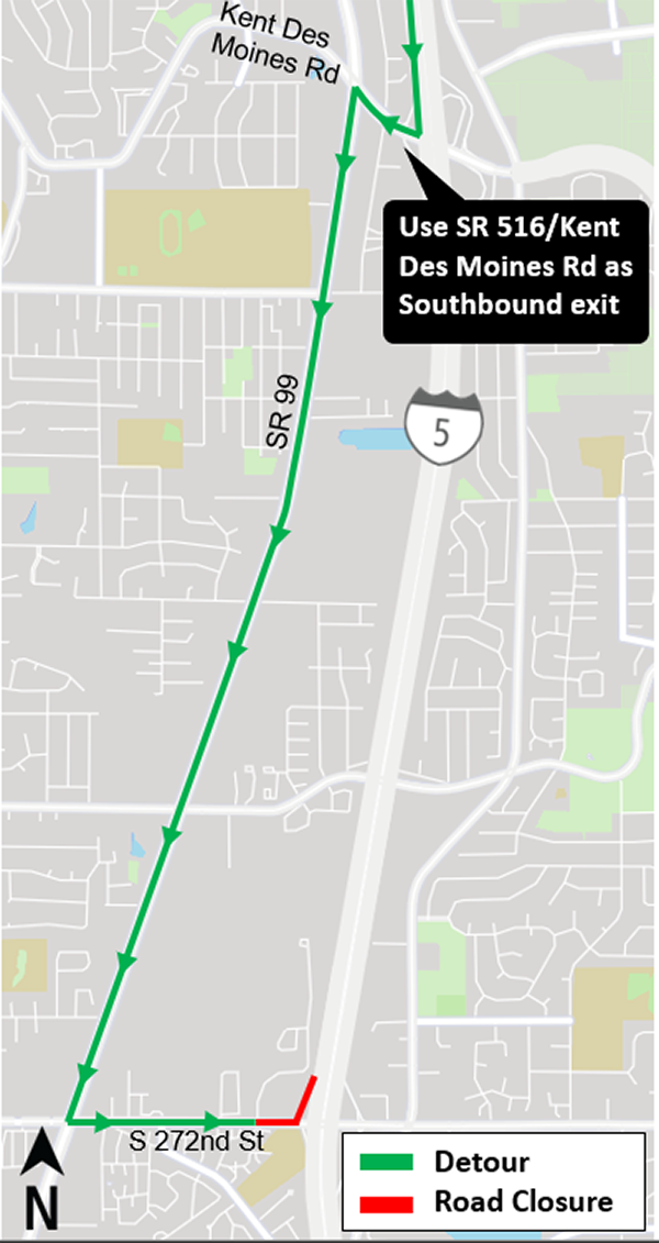 Construction map for South 272nd Street off-ramp detour, Federal Way Link Extension