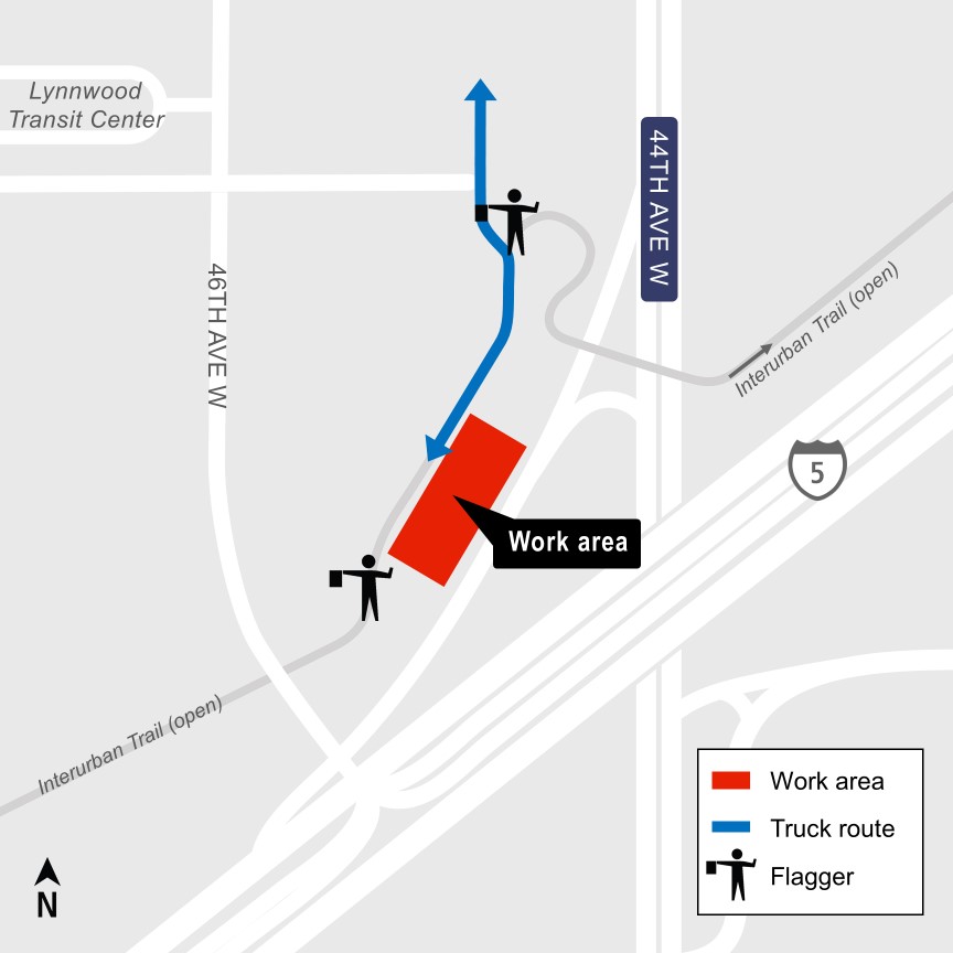 Construction map for Interurban Trail Impacts, Lynnwood City Center Construction Alert