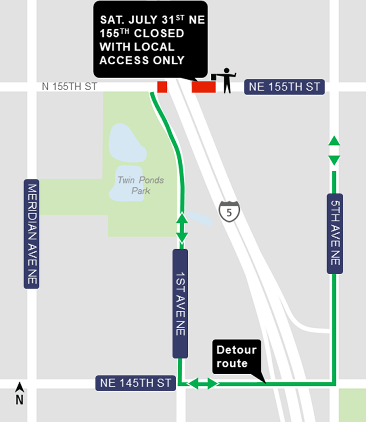 Construction map for Northeast 155th Street Saturday work, Lynnwood Link Extension