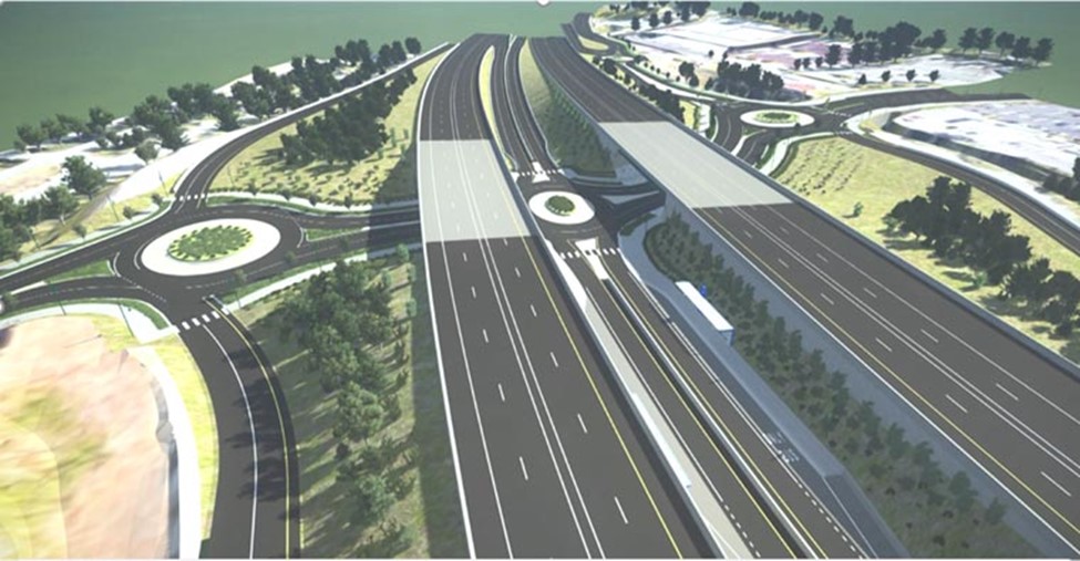 Rendering of the Northeast 44th Street Interchange as part of S1 / I-405 Renton to Bellevue Widening and Express Toll Lanes Project.