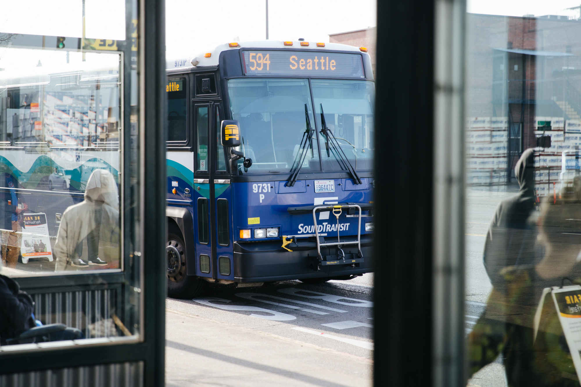 Sound Transit bus pulling up to curb