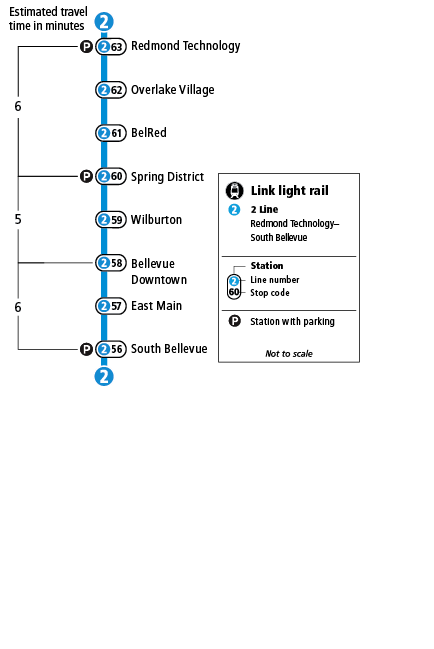 Map depicting stations on 2 Line. Text depicts same station order and information.