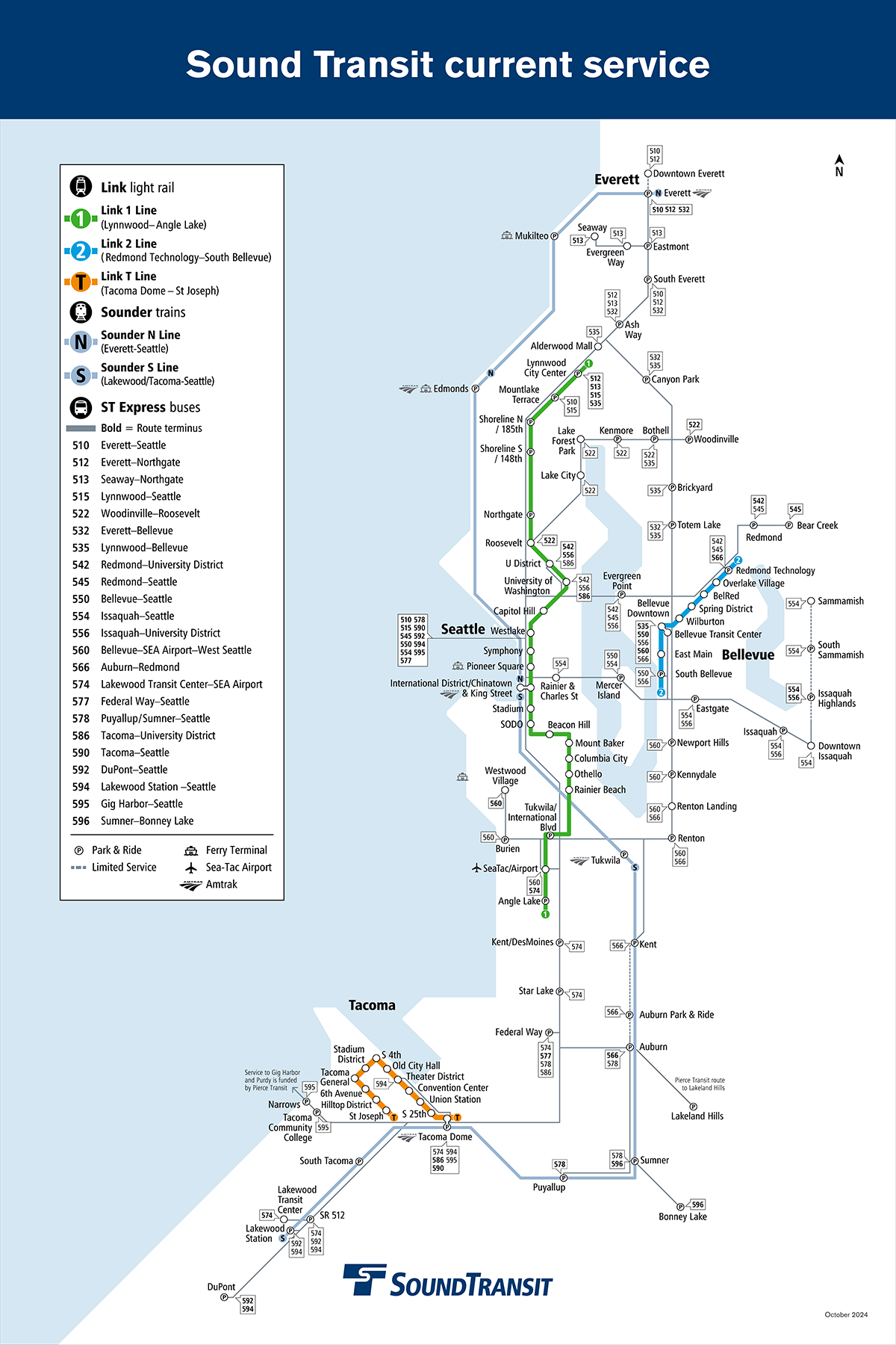 Map depicting service provided by Sound Transit in Puget Sound area. Use our trip planner to plan your trip.