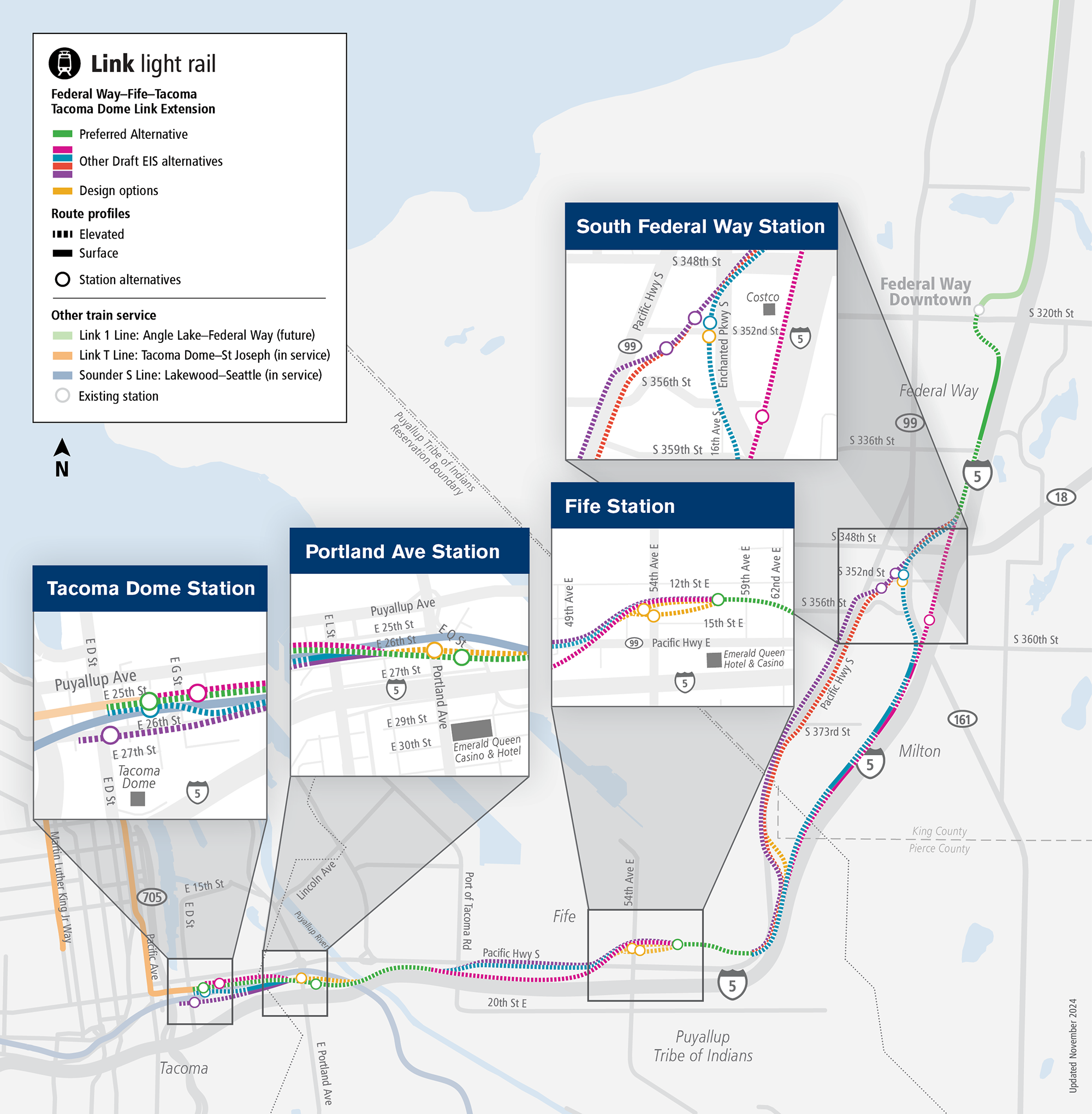 Map of Tacoma Dome link extension 