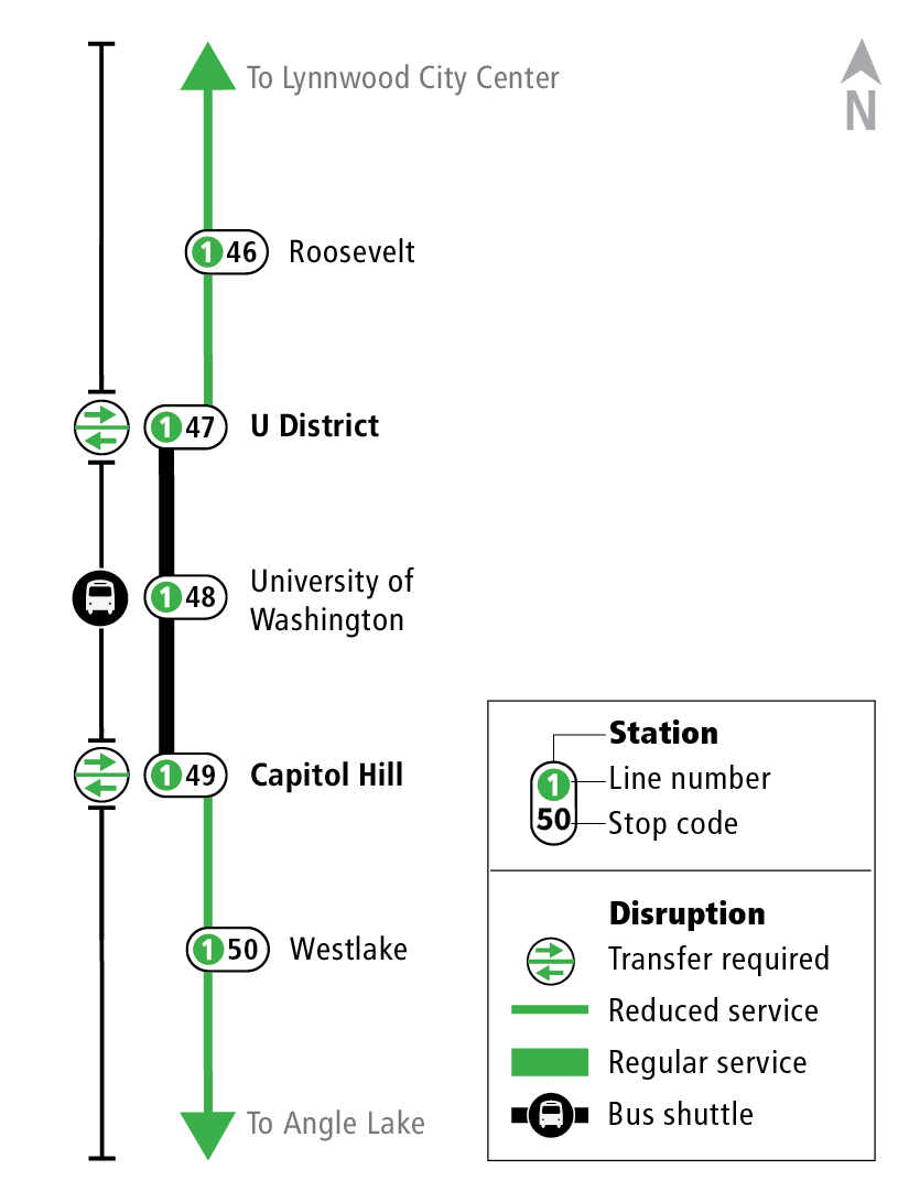 Image depicting forced transfer to shuttle bus between U District and Capitol Hill stations.