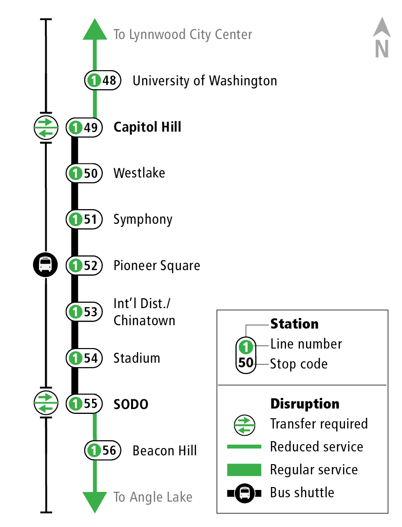 Image depicting forced transfer to shuttle bus between Capitol Hill and SODO stations.