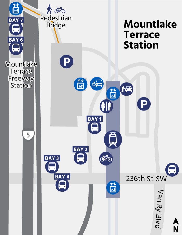 A map showing the amenities at Mountlake Terrace Station.