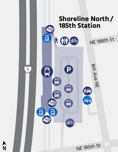 A map showing the amenities at Shoreline North/185th Station.