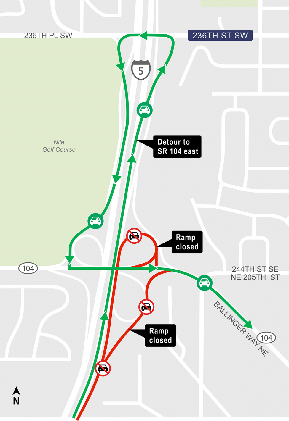 Off-ramp to westbound State Route (SR) 104 and off ramp to SR 104 ...