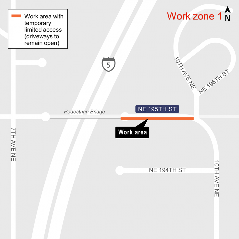 Construction map for 195th Pedestrian bridge work zone 1, Lynnwood Link Extension