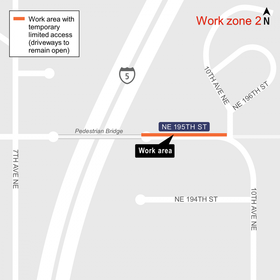 Construction map for 195th Pedestrian bridge work zone 2, Lynnwood Link Extension