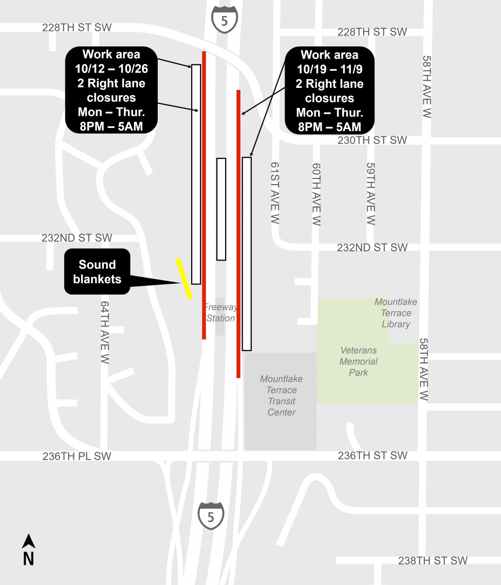 Map of I-5 right lane closures