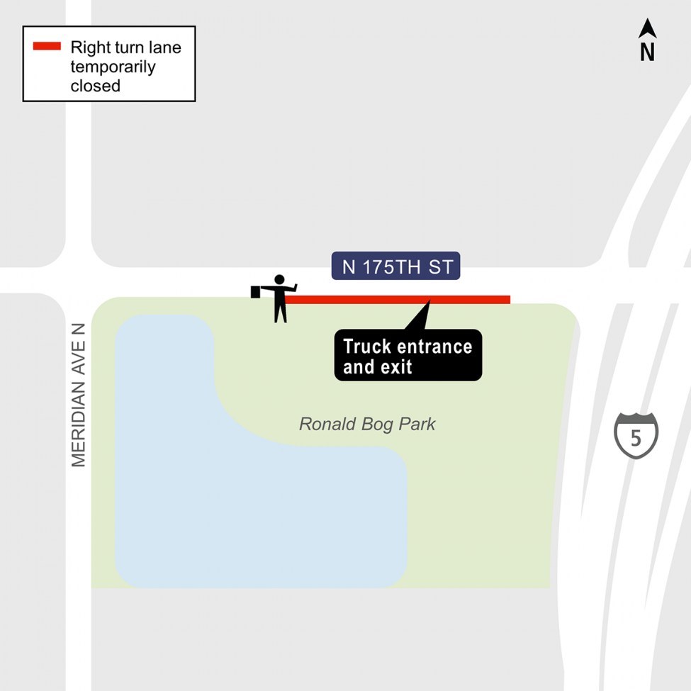 Construction map for Ronald Bog Park Closure, Shoreline North 185th Station, Lynnwood Link Extension
