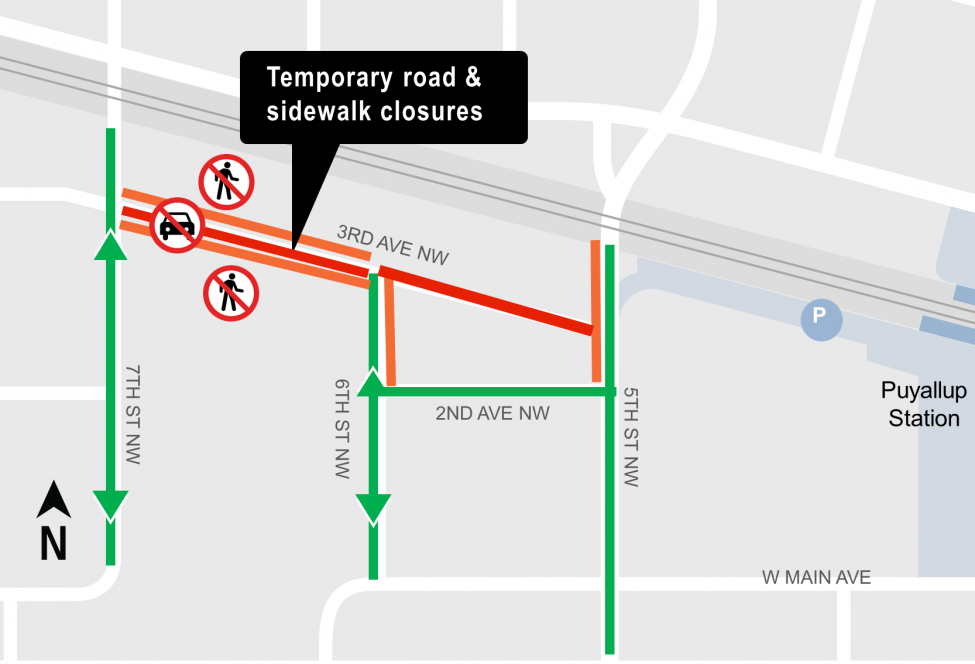 Map of 3rd Avenue Northwest closure between 6th and 7th Streets Northwest.