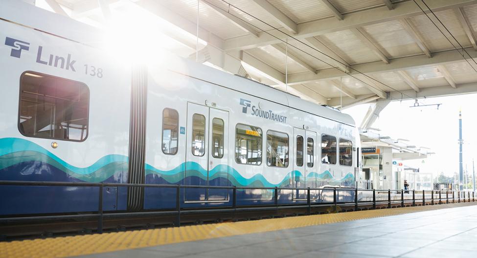 Photo of a Link train at a station, West Seattle and Ballard Link Extensions