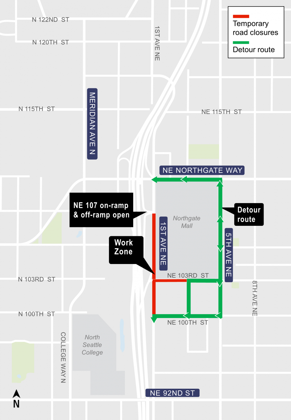 Construction map for NE 103rd closure, Lynnwood Link Extension