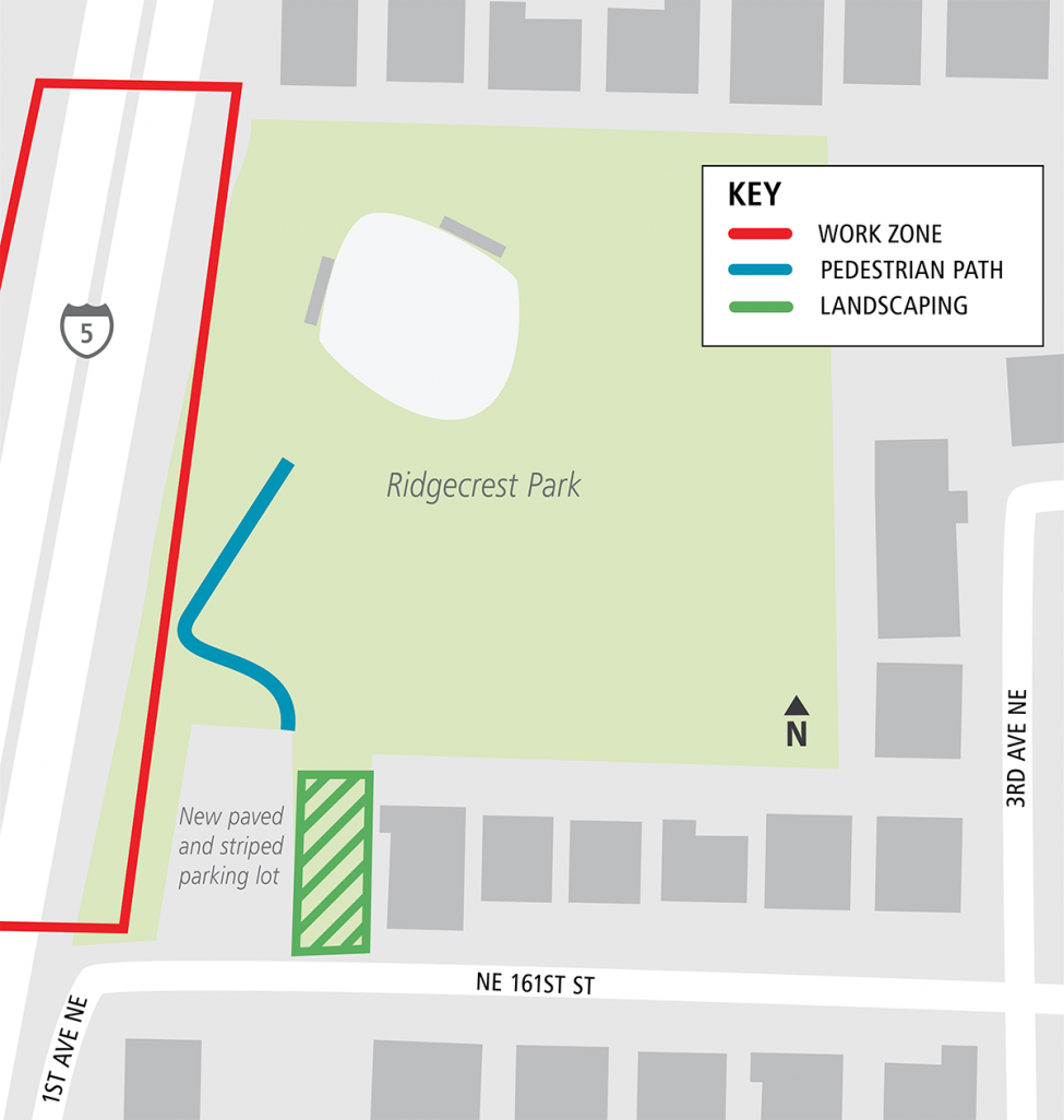 Construction map for Ridgecrest Reopening, Lynnwood Link Extension