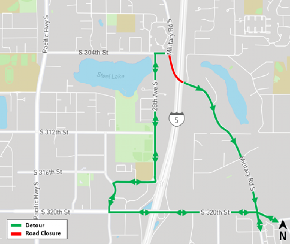 Construction map for Military Road South Closure, Federal Way Link Extension