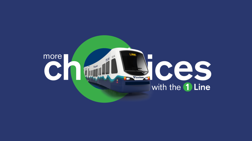 Choices for Lynnwood graphic featuring a link train bursting through the letter O in choices