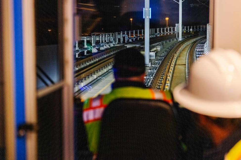 An operator's POV of train tracks.