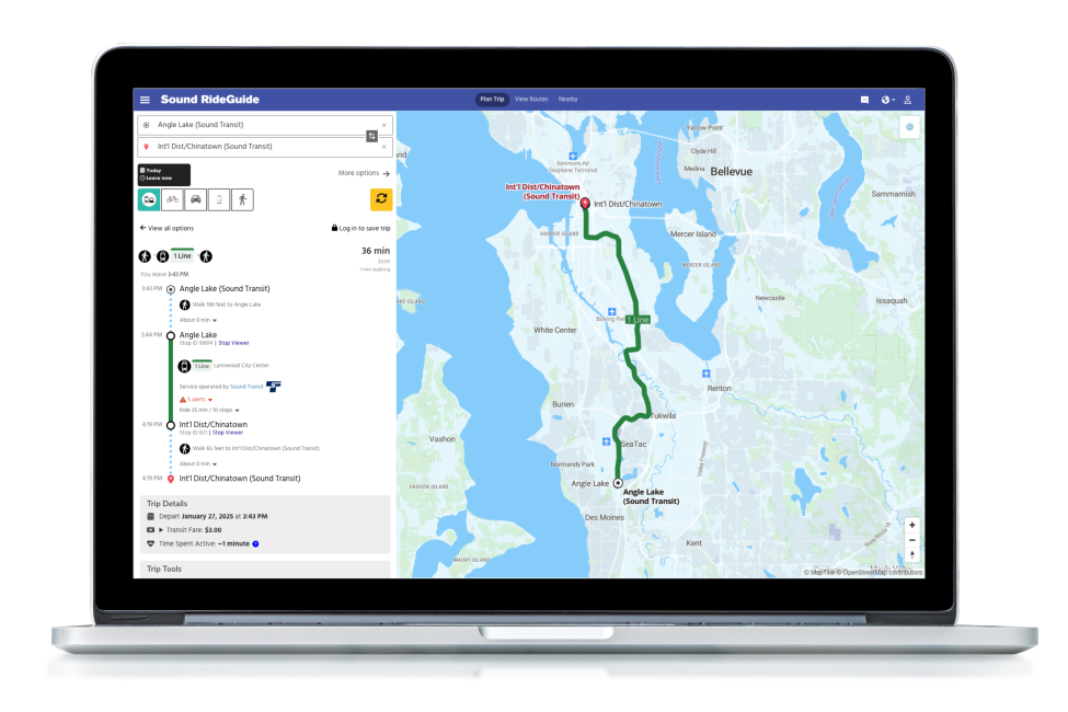 Desktop image with Sound RideGuide map