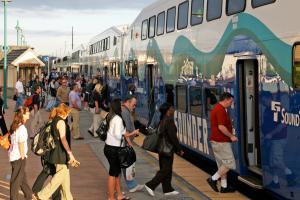 Morning commuters board the Sounder in Puyallup.