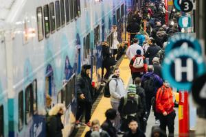 Sounder South Hero image riders exiting the train