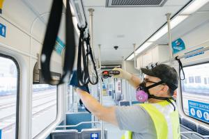 Disinfecting a Link light rail train