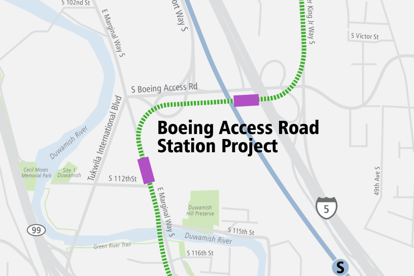 Map depicting station location of Boeing Access Road station
